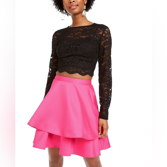 City Studio Dresses & Skirts - City Studio | NWT Juniors 2-PC Lace Long Sleeve Top & Satin Skirt Dress